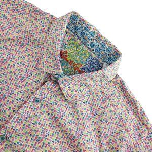 Robert Graham Classic Fit Men Large Colorful Geometric Print Short Sleeve Shirt